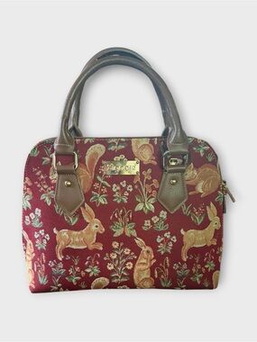 SIGNORE FIREST LIFE RED TOP HANDLE TAPESTRY RABBIT SQUIRREL PURSE GREAT COND